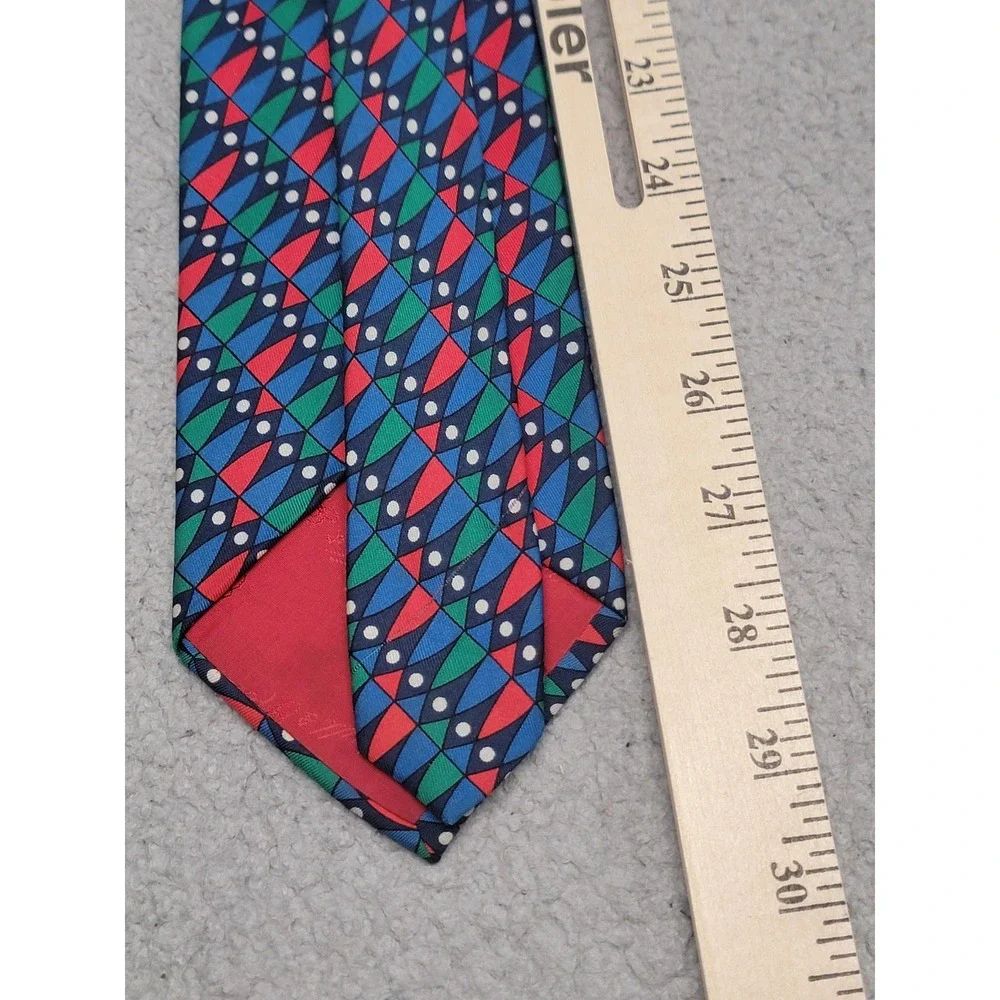 Turnbull Asser Tie Mens Navy Multicolor Geometric Triangles Dots Necktie England